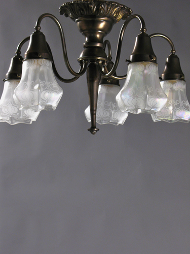 5-Light Art Nouveau Flush Chandelier